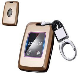 SANRILY 1Pcs for Land Rover Key Fob Cover 2021 Keyless Full Protector Premium ABS Golden Key Fob Case with Keychain for Range Rover/Jaguar Car Keys