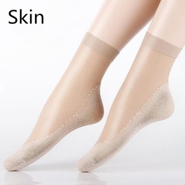 MANJIAMEI Women's See-through Socks, 5 Pairs Calf, Ankle Length, Short, Sheer, Short, One Size, Thin, Breathable, Anti-Slip, Cotton for Work, nude, Free size