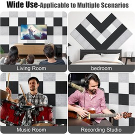 YaeTOP 12 Pack Soundproof Wall Panels,Sound Absorbing Felt Wall Panels 12"x12"x0.4'',Self Adhesive Acoustic Panels,Decorative Wall Panels for Interior,Felt Tiles Noise Reducing for Walls (Black)