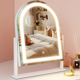 Gvnkvn Makeup Vanity Mirror with USB Charging Port 24" x 19" Large LED Makeup Mirror, Desk Mirorr with Lights, Light up Mirror with 10X Magnification and, Dimmable 3 Modes, Touch Control White