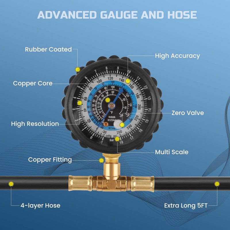 Lichamp R1234yf Refrigerant Recharge Kit, AC R134a 1234yf Gauge Set