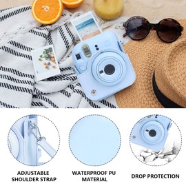 CAIYOULE Accessories for Fuji Instax Mini 12 Camera, Accessory Bundle Include PU Leather 12 Case, Mini Picture Album, Frames, DIY Stickers, Color Filter (No Camera) - Pastel Blue