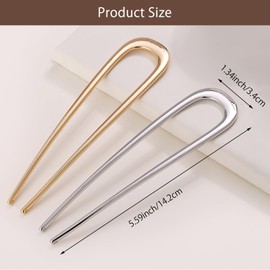 Pack of 4 Hair Pins Large Metal U-Shaped Hairpin Hair Pin 2 Prong Updo Chignon Pins Hair Pins U-Shaped French Style Hair Updo for Women Girls