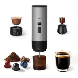 LUOJIGUO Portable Coffee Maker for Travel, Camping, Self-Heating Espresso Maker with USB-C, Compatible with Ground Coffee & NS Capsules, Espresso Machine for RV, Hiking, Office, Gray