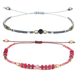 KELITCH 2pcs Women's Miyuki Beads Adjustable Bracelets Boho Friendship Bracelets New Pearl Bracelets Jewellery Set, Stone