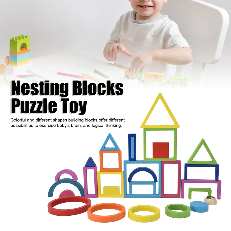 Baby Blocks Stacking Puzzle Set Colorful Wooden Building Blocks Educational