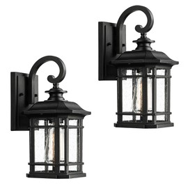 Emliviar Outdoor Wall Lanterns 2 Pack, 1-Light Exterior Wall Mount Light, Black Finish with Clear Seedy Glass, 2084B-2BK