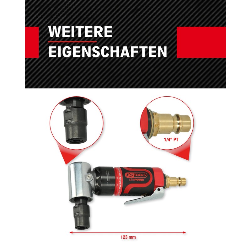 KS Tools SlimPower 515.5535 Compressed Air Angle Grinder 19,000 rpm
