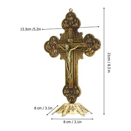 Pssopp Crucifijo, con Incrustaciones, Estilo Vintage Rojo, Crucifijo Católico, Base Estable de Bronce, Mesa de Soporte de Metal, Altar para el Hogar para Católico