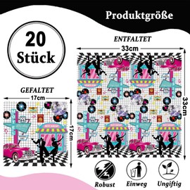 ParPix 20 Stück Rock Disko Deko Servietten, 33x33cm Disco Party Deko Serviettens, 70er 80er 90er Partys Papierservietten, Serviettens Geburtstag Discokugel Dekoo, Discokugel Party Papierservietten