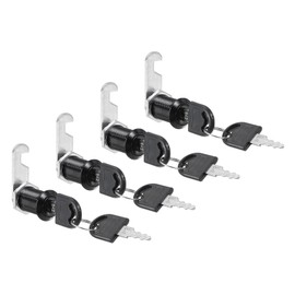 PATIKIL Cabinet Drawer Lock with Keys 4 Pcs 1-1/6" (30mm) Keyed Different Zinc Alloy Security Lock Cylinder Cam for Door Cupboard Household Mailbox Office Black