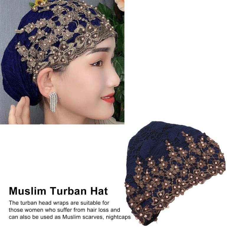 Turban Head Wraps Vintage Embroidered Soft Lace Material Beaded Fleece