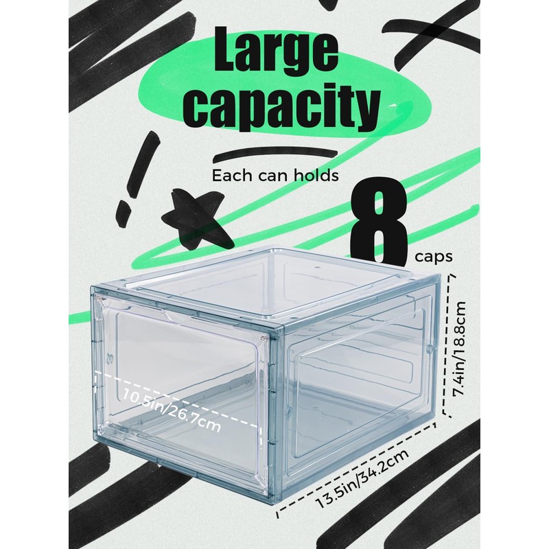 SCAVATA 6 Pack Hat Organizer Box, Stackable Clear Baseball Caps