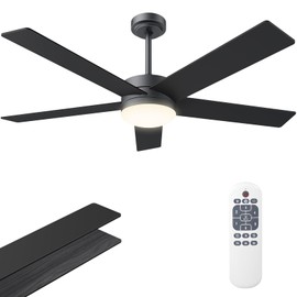 52" Ceiling Fans with Lights, Ceiling Fan Black with Light & Remote Control 52 Inch Ceiling Fan Flush Mount with LED DC Reversible Motor Noiseless for Outdoor/Indoor Bedroom