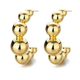 Generic Stainless Steel Gold Beaded Hoop Chunky Pair of Earrings for Women / 18k PVD Real Gold Plated Sustaible Material/Brass/Glam by Easy Shop Deals.