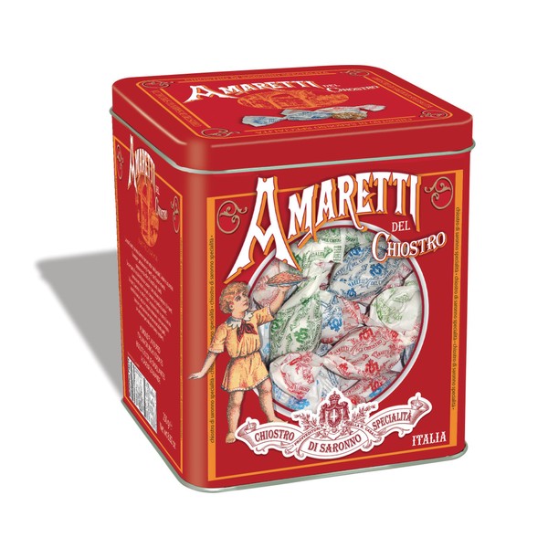 Amaretti Del Chiostro, Amaretti Di Saronno Galletas italianas crujientes, lata de cubo de 8 onzas