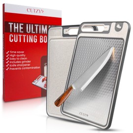 Titanium Cutting Boards For Kitchen, Stainless Steel Cutting Board, Non Toxic, Two Sided, Safe, Wheat Straw PP, Metal, Food Grade, Juice Groove,14.3x9.8, Double Sided, Non Plastic Meat Chopping Board