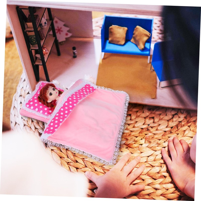 KOMBIUDA Miniature Bedding for Dollhouses 4pc Mini Blanket Crib Pillow