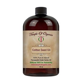Temple of organic Cotton Seed Oil - 16 oz - 100% Pure Unrefined Cold Pressed Therapeutic Premium Grade A cottonseed Hair Moisturizing Hydrating Nourishing Remedy Regrowth Body Skin Nails