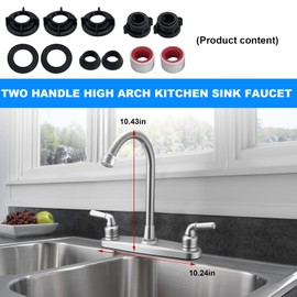 Gasedin RV Kitchen Faucet, Two Handle High Arch Kitchen Sink Faucet, Non-Metallic Brushed Nickel 2 Handle 360° Rotating Spout Kitchen Faucet, Kitchen Faucet for Motorhomes Travel Trailers