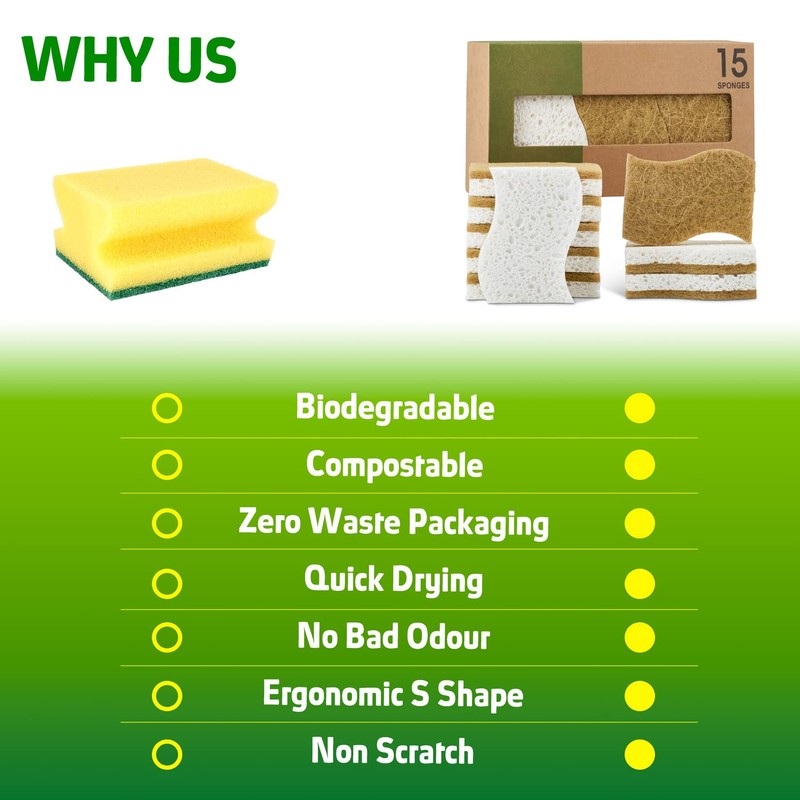 DimBull Biodegradable Natural Cleaning Sponge - Compostable Cellulose & Coconut