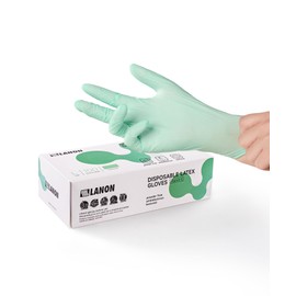 LANON 5 mil Vitamin-E Coated Latex Disposable Gloves, Food-Contact Grade, Textured Fingertips, Green, Large