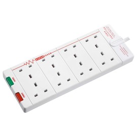Masterplug Eight Socket Surge Protected Extension Lead, 2 Metres, 27 x 10 cm, White