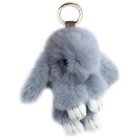 Unpafcxddyig Bunny Keychain Cute Soft Artificial fur Mini Rabbit Keychain 4.7in for Car Handbag Keyring,light gray