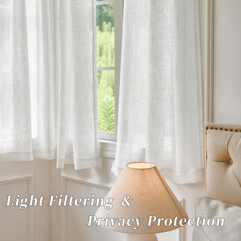 45 Inch Length Greyish White Sheer Linen Curtains for Kitchen