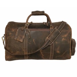 Full Grain Leather Duffle Bag for Men - 20-Inch Travel Bag, Carry-On Weekender, Overnight Bag, Gym Bag, Cabin Luggage - Durable & Stylish (Classic Brown)