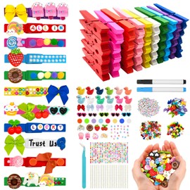 Gnoztik 100-Set Cheer Pins Spirit Clips, 100 Wooden Clothes Pins with 500 Accessories, Including Mini Ducks, Bows & Pompoms, Perfect for Cheerleading, Backpacks, Gifts & Decorations