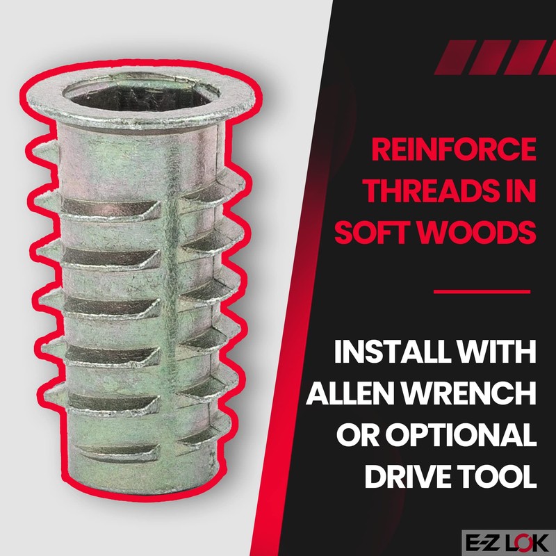 E-Z LOK Threaded Insert for Soft Wood, Zinc Hex-Flanged Thread