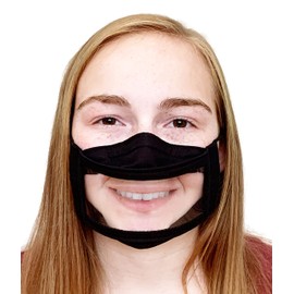 Black Clear Window Face Mask/Reusable/Cotton/Non-Toxic/American Made/Latex-free/No PVC or BPA/No Phthalate/Washable/Breathable/Unisex/See Through Transparent Mask/Large (Adult)