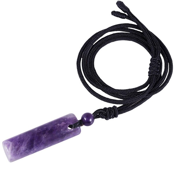 Nupuyai Cylinder Amethyst Pendant Necklace for Unisex, Wand Amulet Reiki