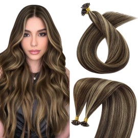 Sunny Hair Highlight Ktips Hair Extensions Human Hair Brown 16in K Tip Hair Extensions Real Human Hair Medium Brown Highlight Caramel Blonde Keratin Hair Extensions Ktip Remy Hair Extensions K Tip 50g