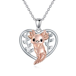 VONALA Axolotl Necklace Sterling Silver Salamander Heart Pendant Necklaces Animal Mexican Jewellery Gifts for Women Girls
