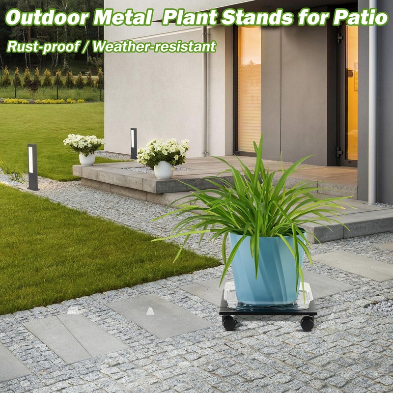2 Packs 12" Metal Square Plant Caddy with Wheels Large