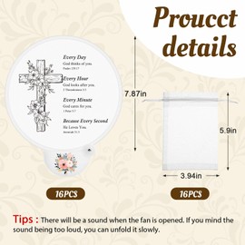 Cinnvoice 16 Set Christian Church Folding Hand Fans with Handles, Flower Cross Theme Portable Handheld Fans Christian Gifts for Church Events, Religious Parties, Gifts for Women, Friend, and Family