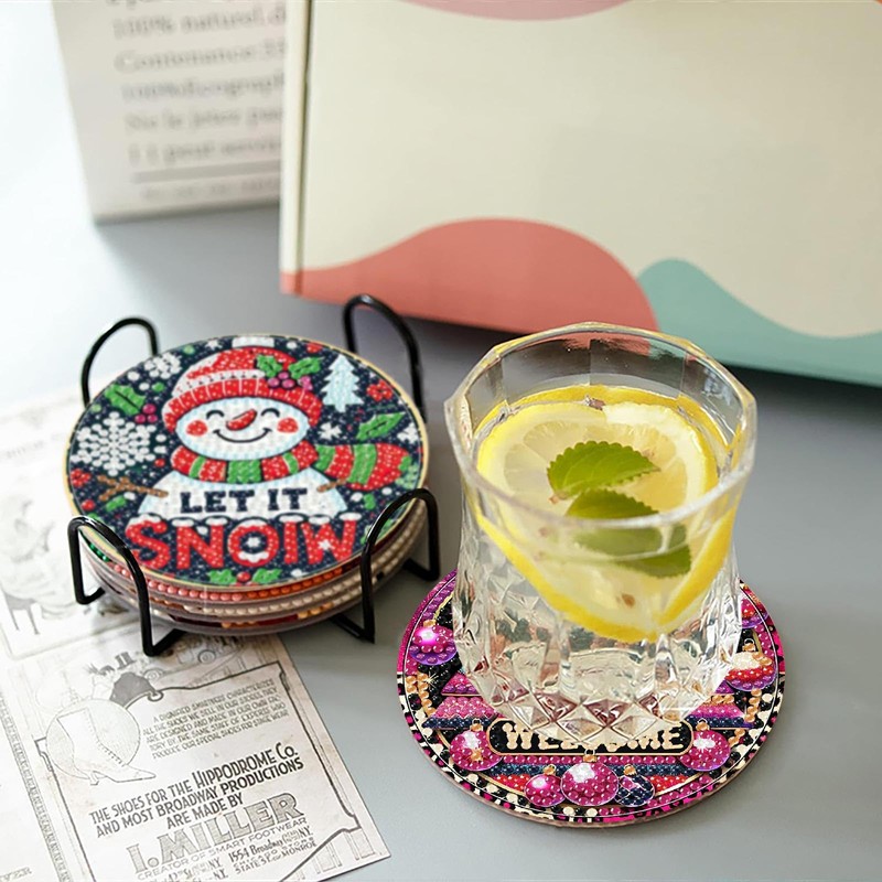 8 Pcs Christmas Diamond Art Coasters Kits with Holder, Santa