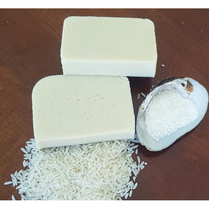 KIT 4 JABON ARTESANAL ARROZ Y CONCHA NACAR EN BARRA
