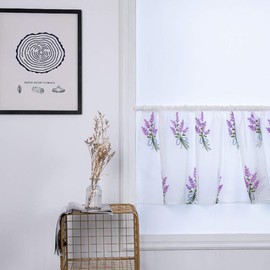 Embroidery Curtain Window Short Half Window Treatment Valance Short Semi Sheer Voile Cafe Kitchen Tiers Cabinet Curtain(Purple)