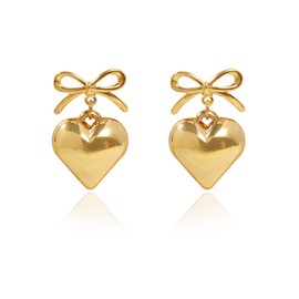 GIFT4U Bow Earrings, Bow Earrings, Gold Earrings, Women's Heart Earrings, Jewellery, Gift for Women and Girls, Silver Brass, No Gemstone