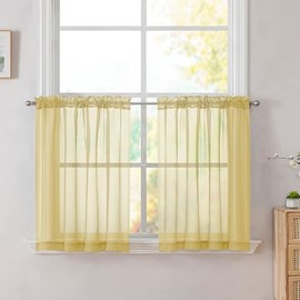 Simplebrand Cortinas Escalonadas Amarillas para Cocina de 24 Pulgadas de Largo, Juego de 2 Paneles, Bolsillo para Varilla, Cortina de Café con Filtrado de Luz, Cortinas Cortas Semitransparentes para