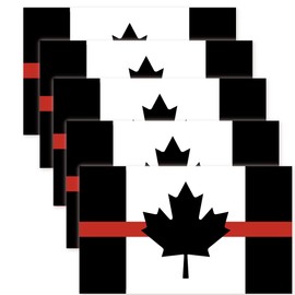 5 PCS Black Canada Thin Red Line Flag Sticker,6x3.5 In Honoring Fireman Officers & Canadian Law Enforcement Decal,Firefighter Fire Man Large Banner Decor For Car Bumper Window Laptop