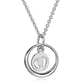 Xaana AMZ0494 Christening Ring with Zirconia and Baby Feet Pendant with Chain 36/38 cm Rhodium-Plated 925 Sterling Silver, Sterling Silver, Cubic Zirconia