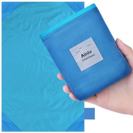 Ainiv Picnic Blanket, Mini Pocket Beach Mat 140 x 180 cm (3-5 People) Foldable, Lightweight Waterproof Sand Free, Foldable Thin Ground Sheet for Outdoor Camping Hiking Travel - Blue