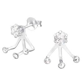 Monkimau Women's Earrings Zirconia Double Stud Earrings Made of 925 Sterling Silver Real Silver with 6 Crystals, Sterling Silver