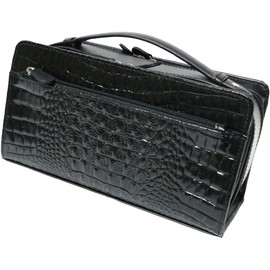 Belkut Crocodile Embossed Cowhide Leather, Double Zipper, Second Bag, Clutch Bag, Handbag, Black