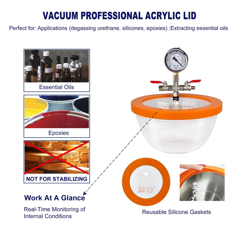 BACOENG 2.8 Quart Vacuum Chamber, Pyrex Glass Degassing Chamber Kit