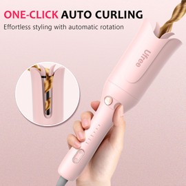 Ufree Automatic Rotating Curling Iron, 1 Inch Ceramic Curling Wand, 1-Click Hair Curler with 3 Heat & Timers, Anti-Scald Design, 1M Ionic Care, Dual Voltage for Travel Beach Waves, Rose Gold